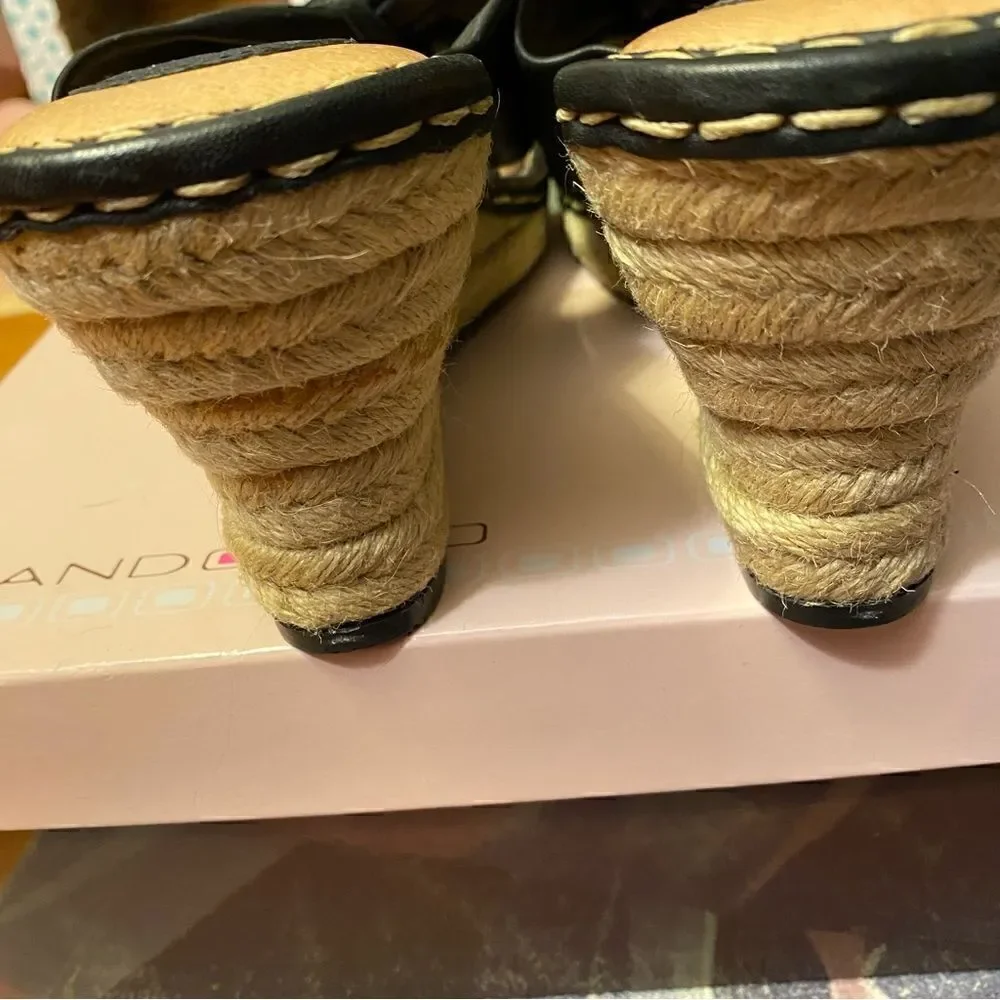 ☘️ Born espadrilles black Leather upper, Wedge Slide Sandal size 9
